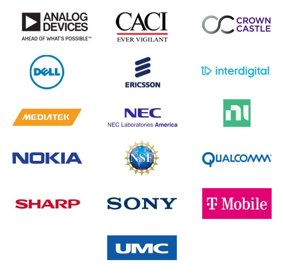 Analog Devices CACI Crown Castle Dell Ericsson interdigital Mediatek NEC National Instruments Nokia NSF Qualcomm Sharp Sony T Mobile UMC